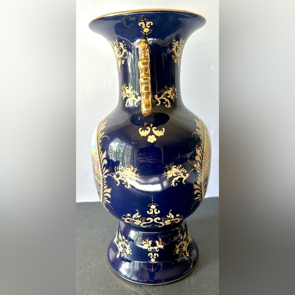 Vtg. Limoges France Cobalt Blue 24K Gold Footed Porcelain Large Full-Size Vase - Picture 5 of 11
